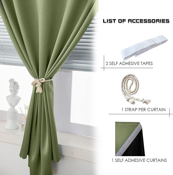 AJAZZ 100% Blackout Stick Curtain Portable Blackout Curtains Adhesive Curtains - Image 4