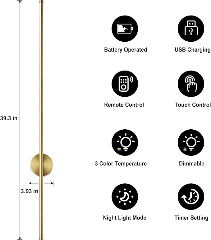 Battery Operated Modern Wall Sconces, Dimmable Wireless Wall Light Set of Two - Image 4