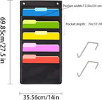 Hanging Wall File Organizer, 5 Pocket, Oxford Cloth Storage Pocket, Over The - Image 2