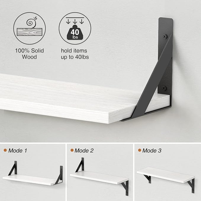 White Floating Shelves 24 inches Long Set of 3, 24 x 8 Inch Bathroom Wall - Image 7