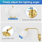 VATONI Dimmable Wall Sconces Plug in, Swing Arm Wall Lights - Image 4