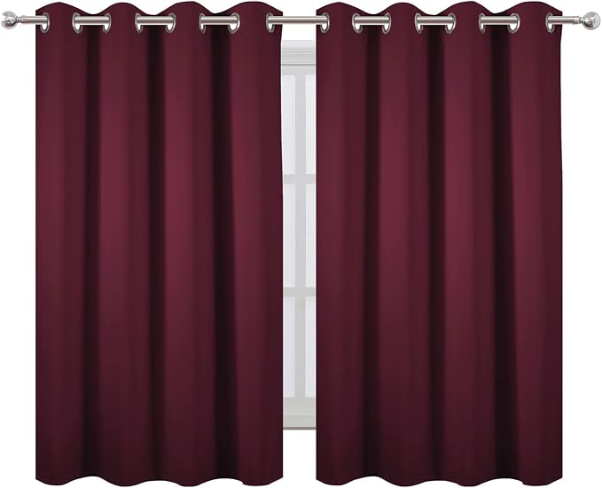 LEMOMO Blackout Curtains 66 x 54 Inch Long Burgundy Red Curtains Set of 2 - Image 2