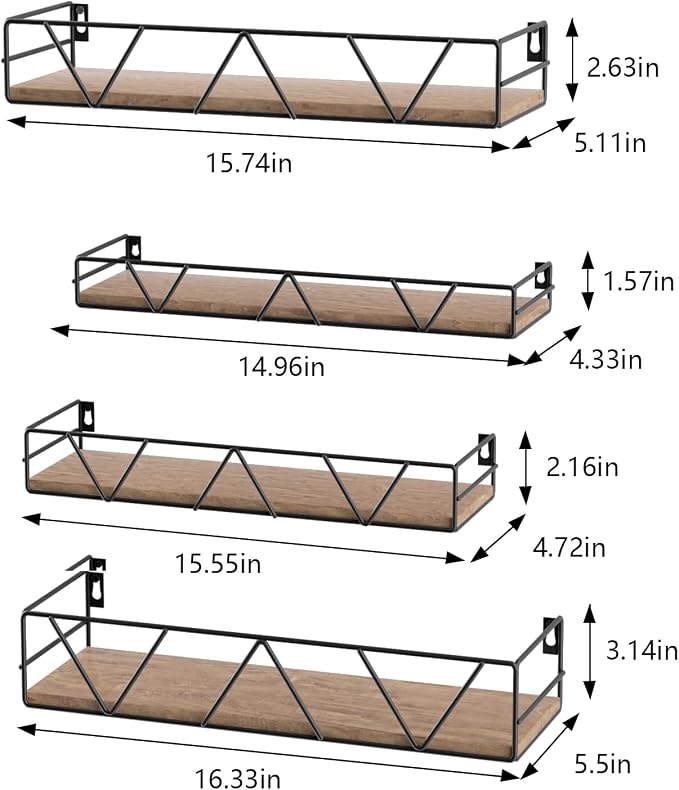 Amaoot Floating Shelves Set of 4, Home Wood Wall Shelf, Farmhouse Shelf - Image 3