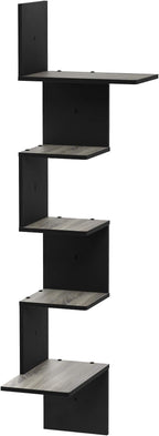Furinno Rossi Wall Mounted Shelves, 5-Tier Rectangle, French Oak Grey/Black - Image 4