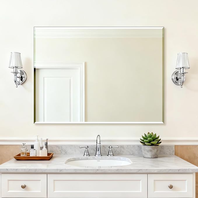 Ruomeng Frameless Mirror for Wall, 48x36 Inch Bathroom Vanity Mirror Farmhouse - Image 3