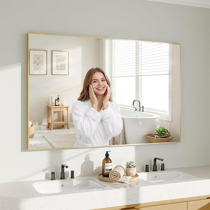 Koonmi Gold Mirrors for Wall, 30x48 Inch Bathroom Mirror, Rectangular Wall by KOONMI