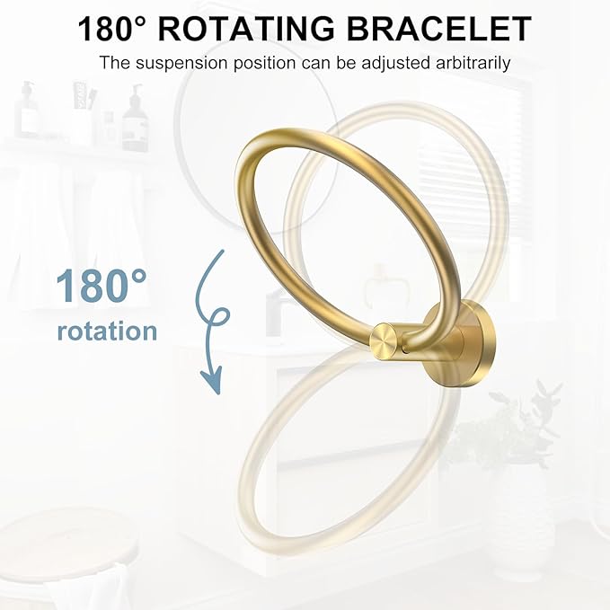 SetSail Towel Holder for Bathroom Wall Screw-in Gold Towel Ring Stainless Steel - Image 3