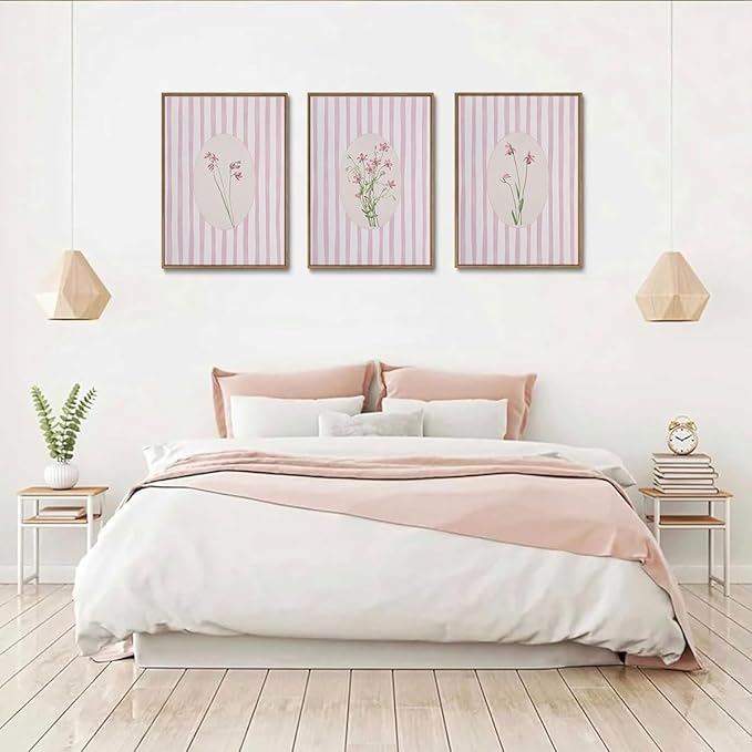 KISSFOX 3 Piece Floral Framed Wall Art Pink Wildflower Canvas Wall Art Flower - Image 7
