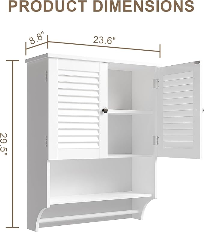 ChooChoo Medicine Cabinet with Towels Bar, 23.6" L x 8.8" W x 29.5" H MDF - Image 3