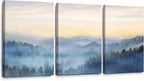 Wall Decor for Bedroom 3 Panel Sunrise Misty Forest Print Picture Paintings by YJYart