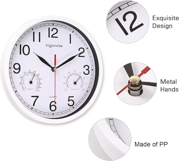 8 Inch White Wall Clock, Sweep Silent Movement Accurate Clocks - Image 3