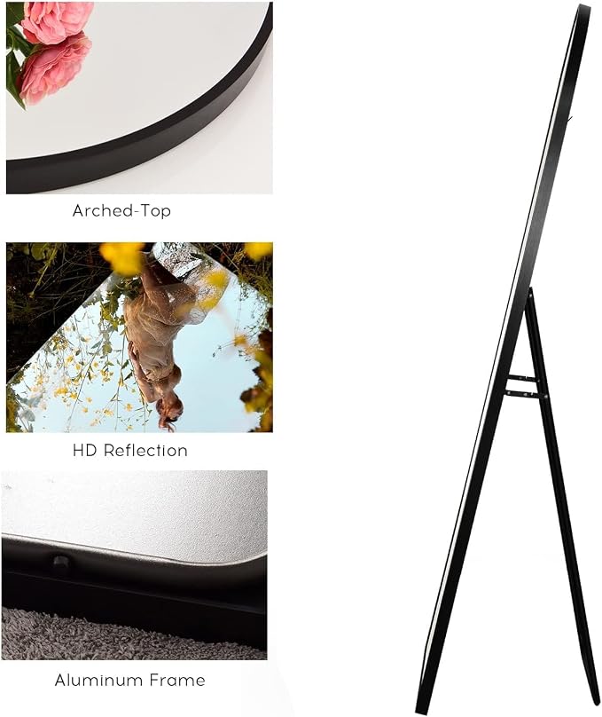 Arched Mirror - Full Length, Standing or Wall Mounted, Aluminum Frame - Black - Image 4