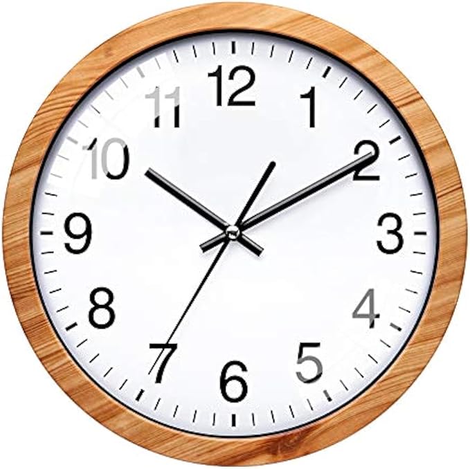 NUOVO 10 Inch Wooden Round Wall Clock Silent & Non-Ticking Retro Wall Clock by Unknown