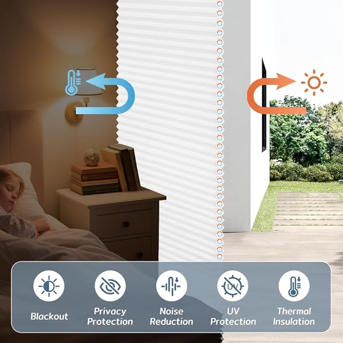 SEEYE No Drill Cordless Cellular Shades, Light Filtering Honeycomb Blinds - Image 5