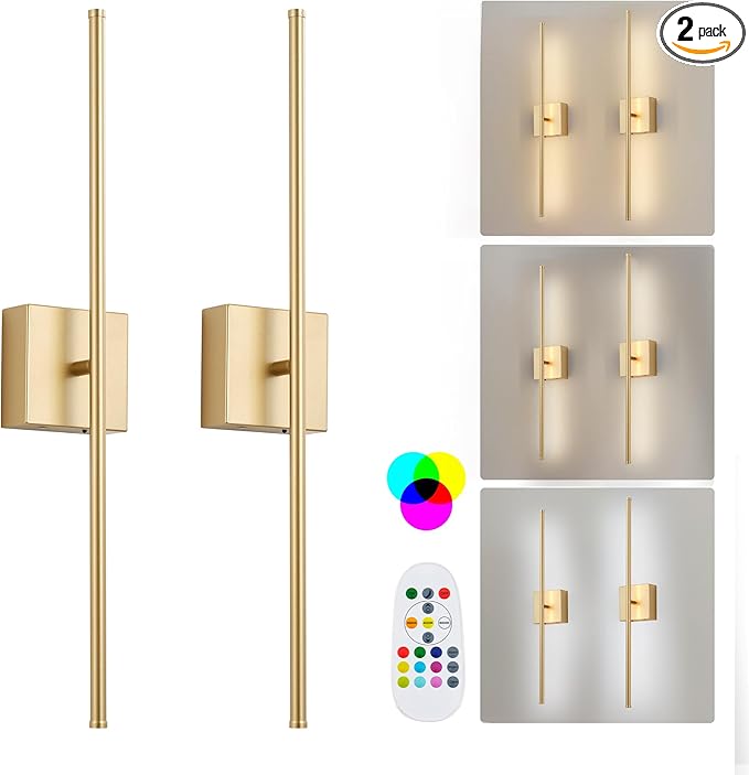 KARTOOSH 28.3 Inch 9 RGB Color Battery Operated Wireless Wall Sconces Set of Two by KARTOOSH