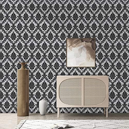 17.7" x 197" Peel and Stick Wallpaper Black Vintage Wallpaper Damask Contact - Image 8