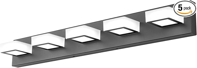 Ralbay Dimmable Matte Black Vanity Light Modern 5 Lights Acrylic Stainless by RalbayLighting