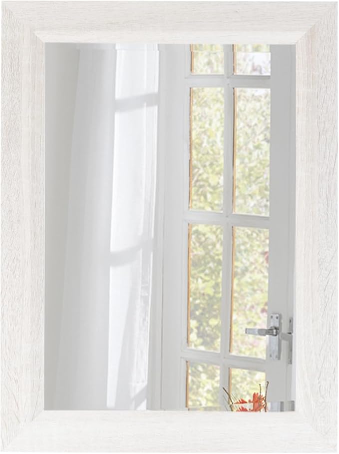 Small Rustic White Bathroom Mirror, 11.8x15.8inch Wooden Frame Rectangle Wall by Unknown