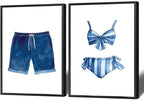Liyark Set of 2 Retro Navy Blue And White Swimsuit Art Posters Beach Bathing by Liyark