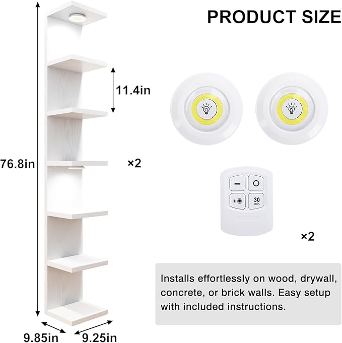 Fixwal 7 Tier Wall Mounted Shelf Set of 2 White Lack Wall Shelf - Image 3