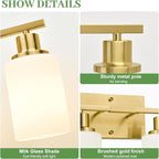 MOKATNG 3-Light Bathroom Light Fixtures, Brushed Gold Vanity Light - Image 3