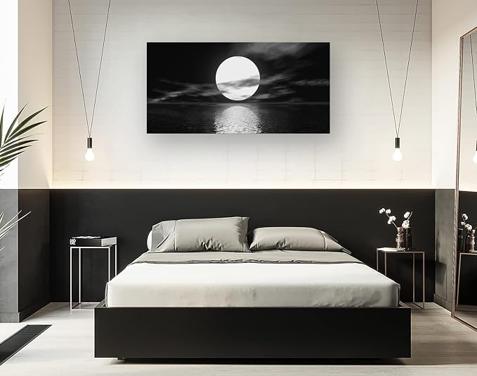 Cao Gen Decor Art S06450 Wall Art Canvas Sea White Full Moon in Night Picture - Image 7