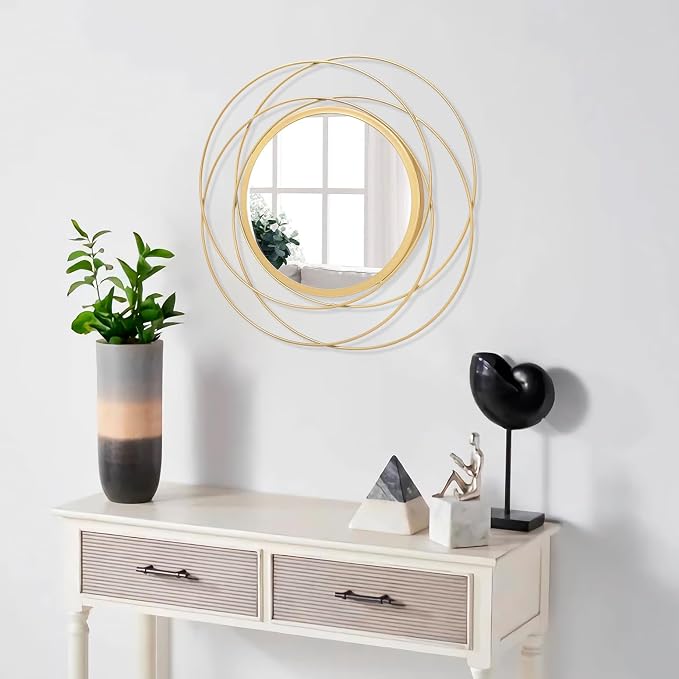 Large Round Mirror with Iron Metal Wire Frame Wall-Mounted Mirror - Image 5