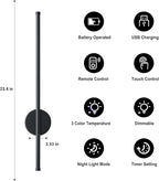 Battery Operated Modern Wall Sconces, Dimmable Wireless Wall Light Set of Two - Image 6