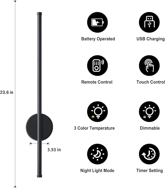 Battery Operated Modern Wall Sconces, Dimmable Wireless Wall Light Set of Two - Image 6