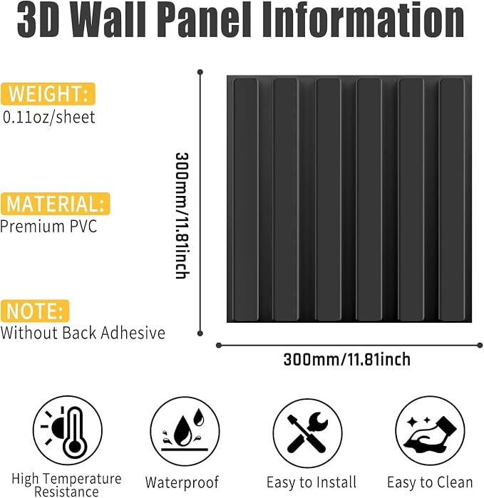 20 Pack 3D PVC Fluted Slat Wall Panels 12x12 Inch Covers 20 Sq.Ft Black - Image 2