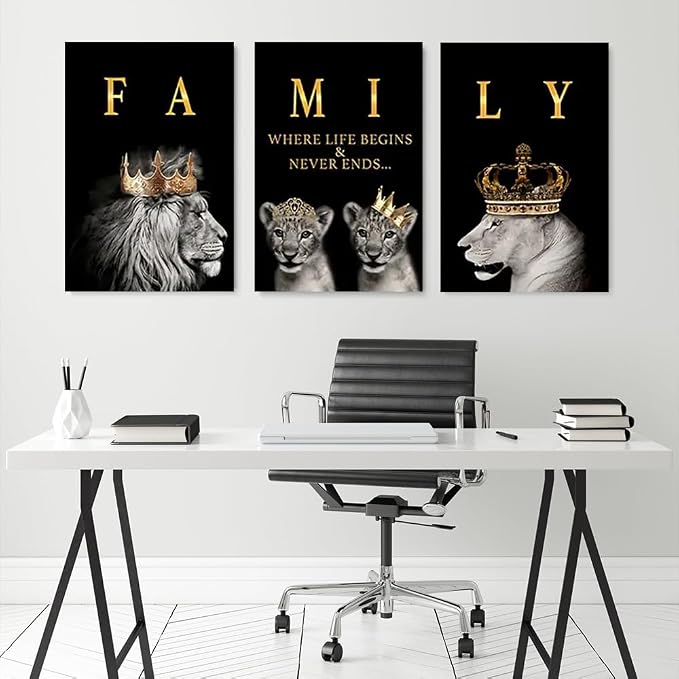 GUBIYU Family Life Begins Never Ends Words Sign Decor Black Gold Wall Art - Image 2