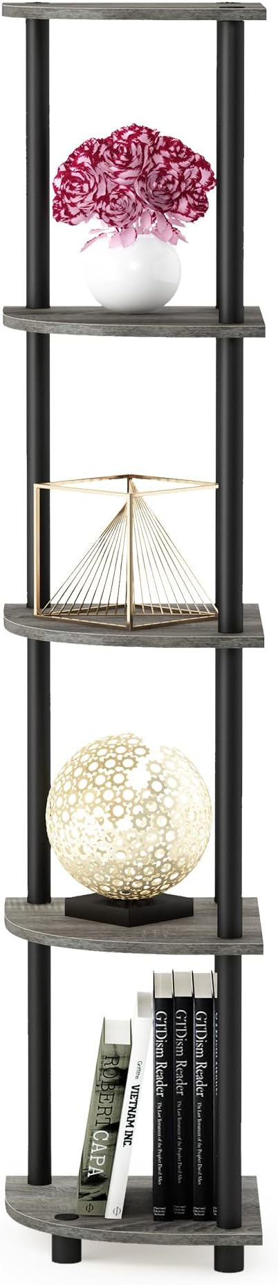 Furinno TURN-N-TUBE Corner Shelf, 5-Tier Corner Bookshelf, Open Storage Shelves - Image 10