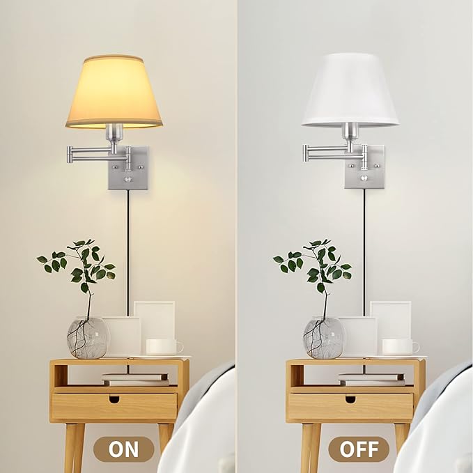 TRLIFE Wall Sconce Plug in, Dimmable Wall Sconces Set of 2 Brushed Nickel Swing - Image 5