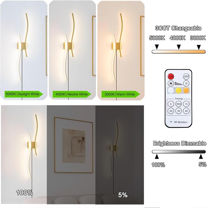 Daunton Modern Gold Plug in Wall Sconces Set of 2 - Image 4