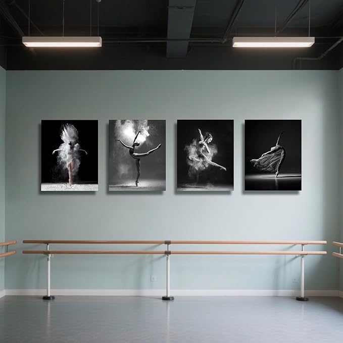 NCYEL 4Pcs Black and White Ballet Wall Art Girl Dancing Canvas Prints Elegant - Image 4