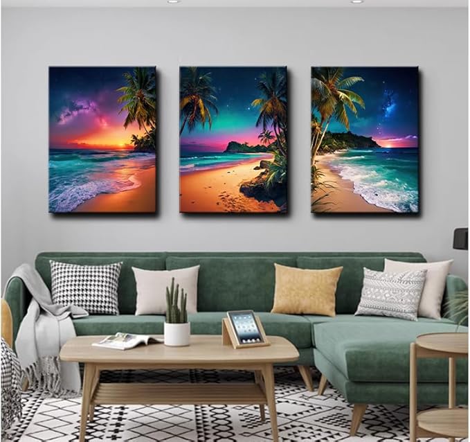 Sunset Ocean Canvas Wall Art Tropical Beach Prints Painting Palm Coconut Tree - Image 3