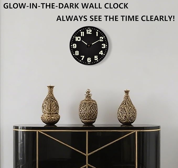 Glow in The Dark Wall Clock Non Ticking, 10 inch Silent Wall Clocks Battery - Image 2