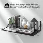Deep Floating Shelves for Wall Set of 3, 24W x 12 Inch Deep Black Floating - Image 3