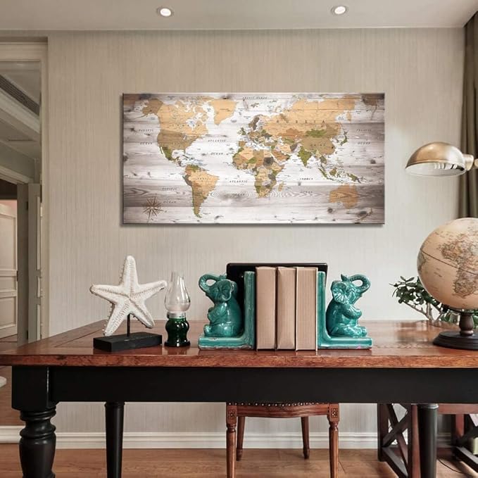 canvas Wall Art 24“x48 lagre map of the world Painting Ready to Hang Framed - Image 4