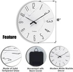 Crosstime Wall Clock White Marble Theme Modern Decorative Waterproof Glass Clock - Image 3