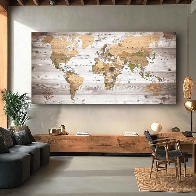 canvas Wall Art 20“x40 lagre map of the world Painting Ready to Hang Framed - Image 6