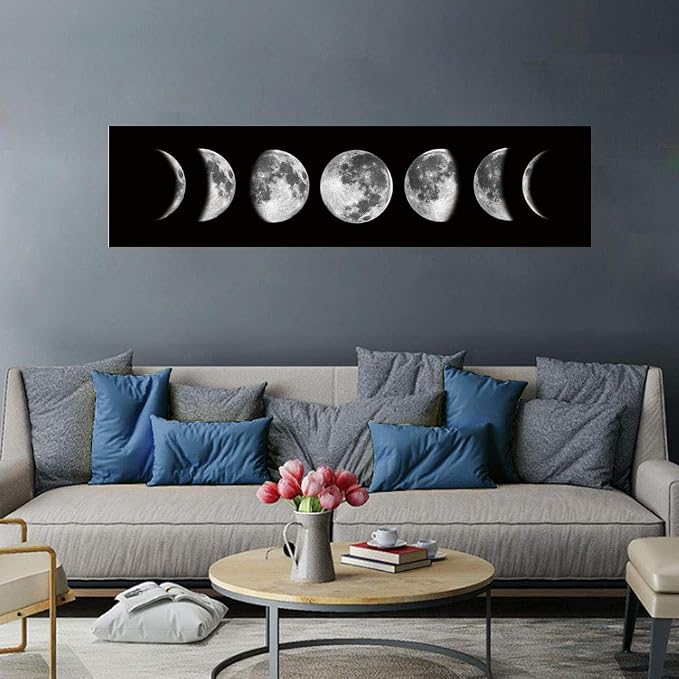 Ohhvvow Moon Phase Wall Art Painting, 47L x 11.8W Black and White Modern - Image 4