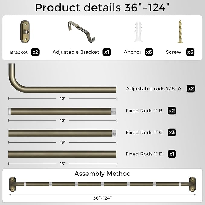 Curtain Rods 36-120 Inch, Antique Bronze Wrap Around Blackout Curtain Rods - Image 7
