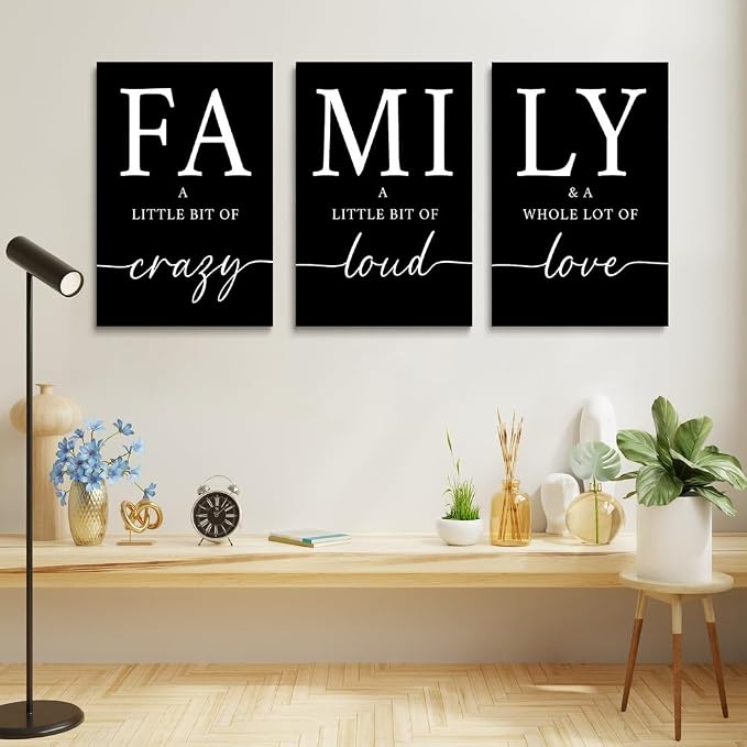 GUBIYU Black Home Dining Room Wall Art Set of 3 Family Sign Prints Canvas - Image 4
