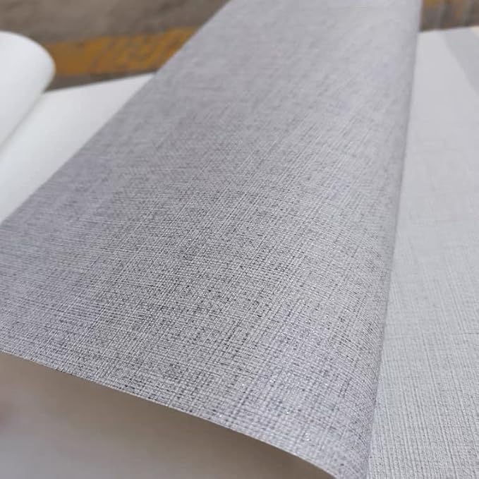 Fabric Peel and Stick Wallpaper Gray Faux Grasscloth Wallpaper Self-Adhesive - Image 6