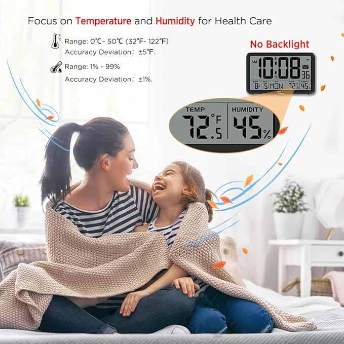WallarGe Auto Set Digital Wall Clock Battery Operated, Desk Clocks - Image 3