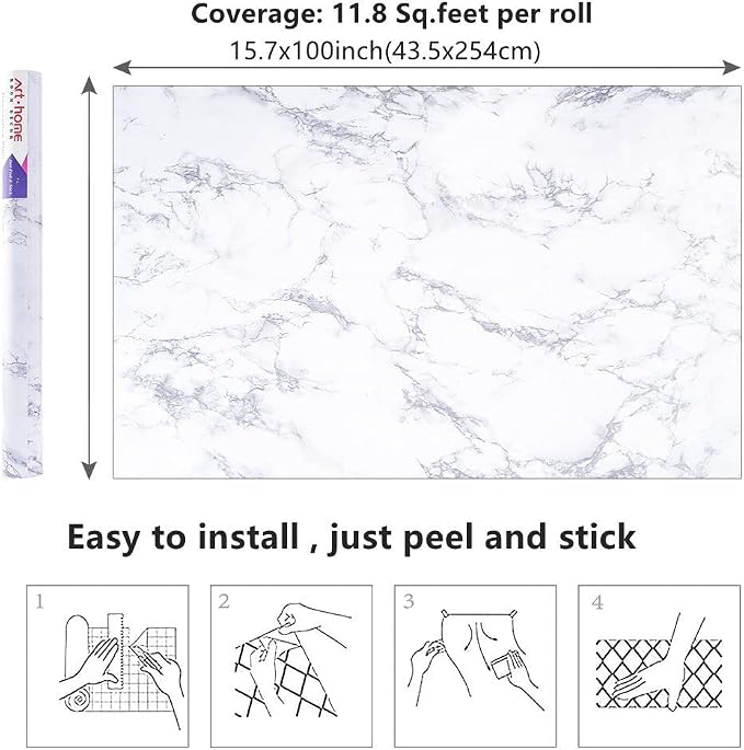Arthome White Marble Contact Paper - Image 7