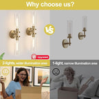 Wall Sconces Set of Two, Hardwired Brass Bathroom Sconces Wall Lighting - Image 7