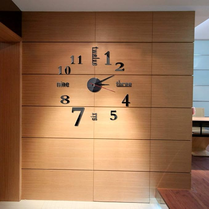 Hxezoc 10inch-20inch Frameless DIY Wall Clock Black 3D Mute Round Shape Quartz - Image 7