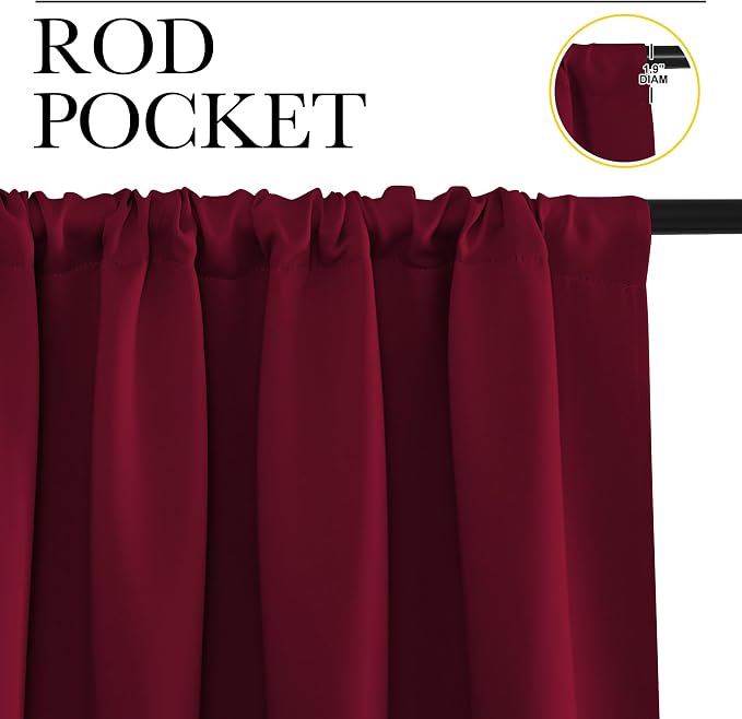 NICETOWN Blackout Curtains for Bedroom, Wine Red, 1 Pair, 42 by 45-inch - Image 2